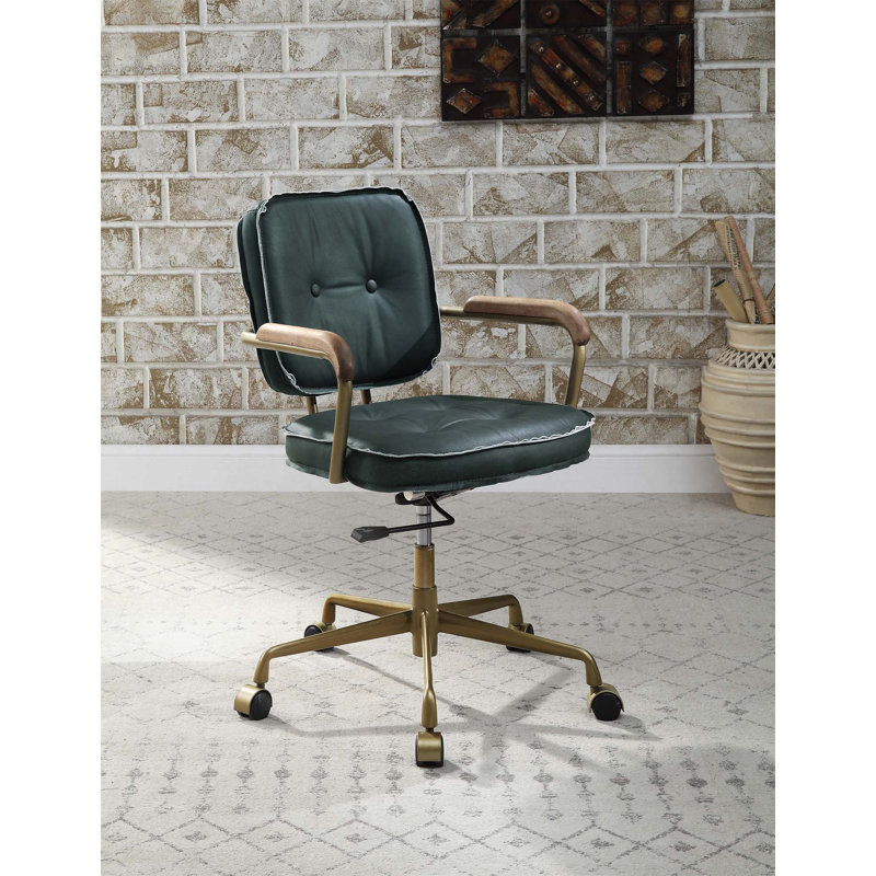Chaise de travail en cuir véritable à grain supérieur, Green