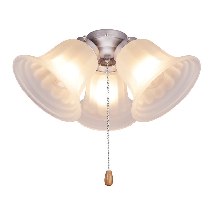 Brushed Nickel 3-Light Ceiling Fan Kit with Frosted Glass Shades
