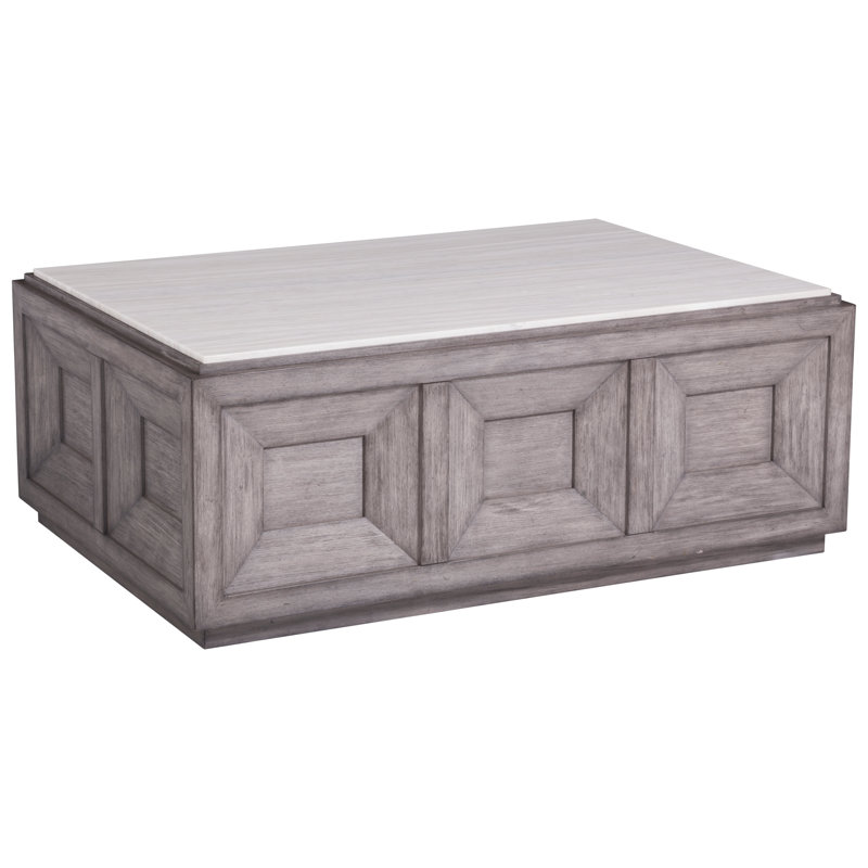 Gray Mahogany Rectangular Cocktail Table with Marble Top
