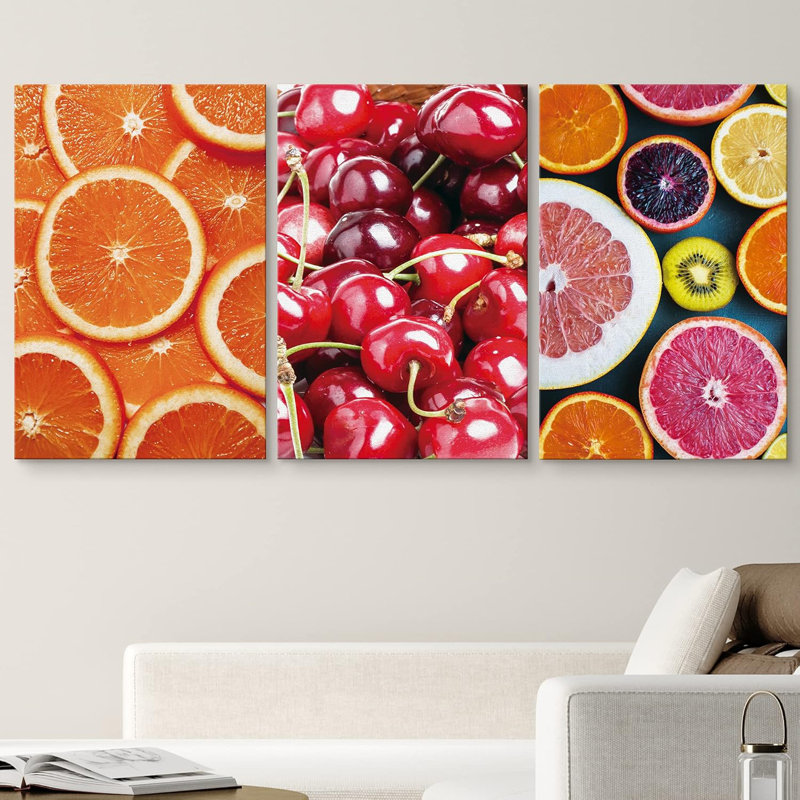 Cerise, orange et pamplemousse, nourriture, fruits, photographie, réalisme, chic, gros plan, ultra, Toile tendue