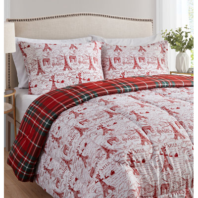 DESIGN STUDIO Parisienne Holiday Red Soft Microfiber Comforter Set 