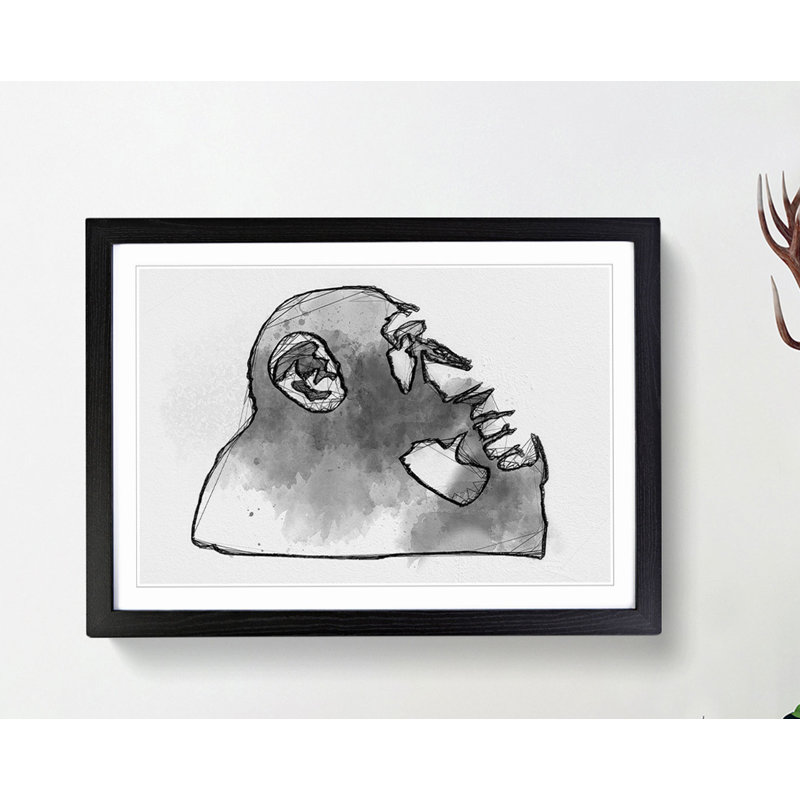 Thinker Monkey by Banksy - Framed Print, 60cm H x 91cm W x 2cm D, Black