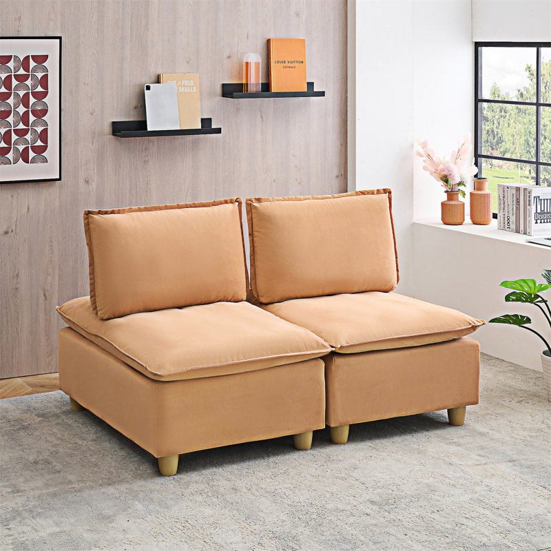 Minimalist Upholstered Sofa, Light Brown