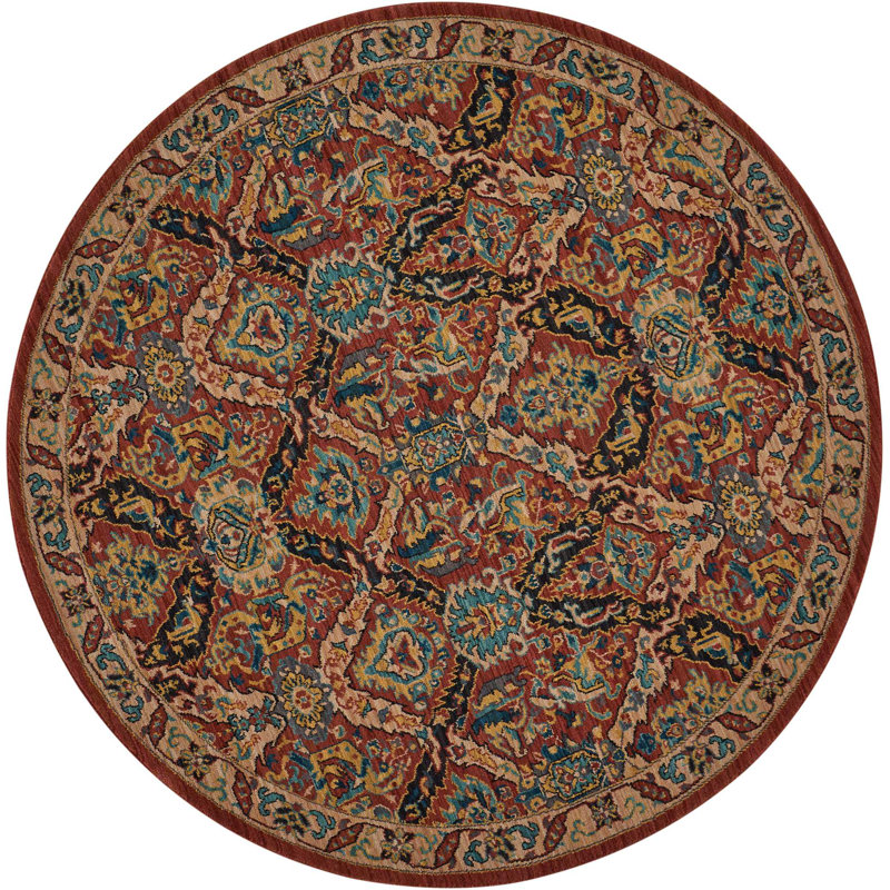 Tapis rouge d'inspiration persane Tonita, Rond 7 pi 5 po