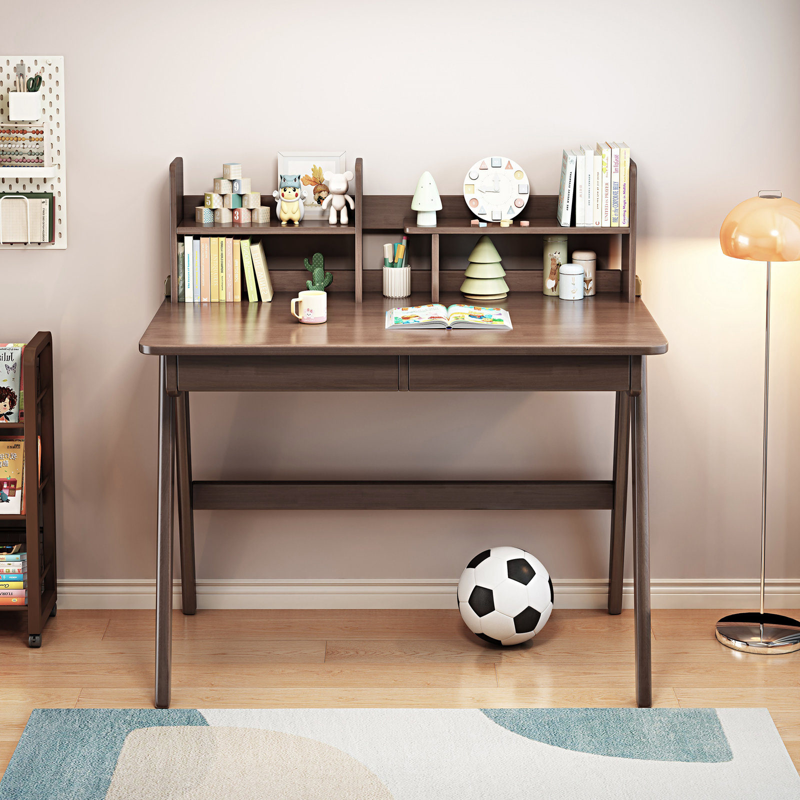Kids Writing Desk and Chair Set, Brown