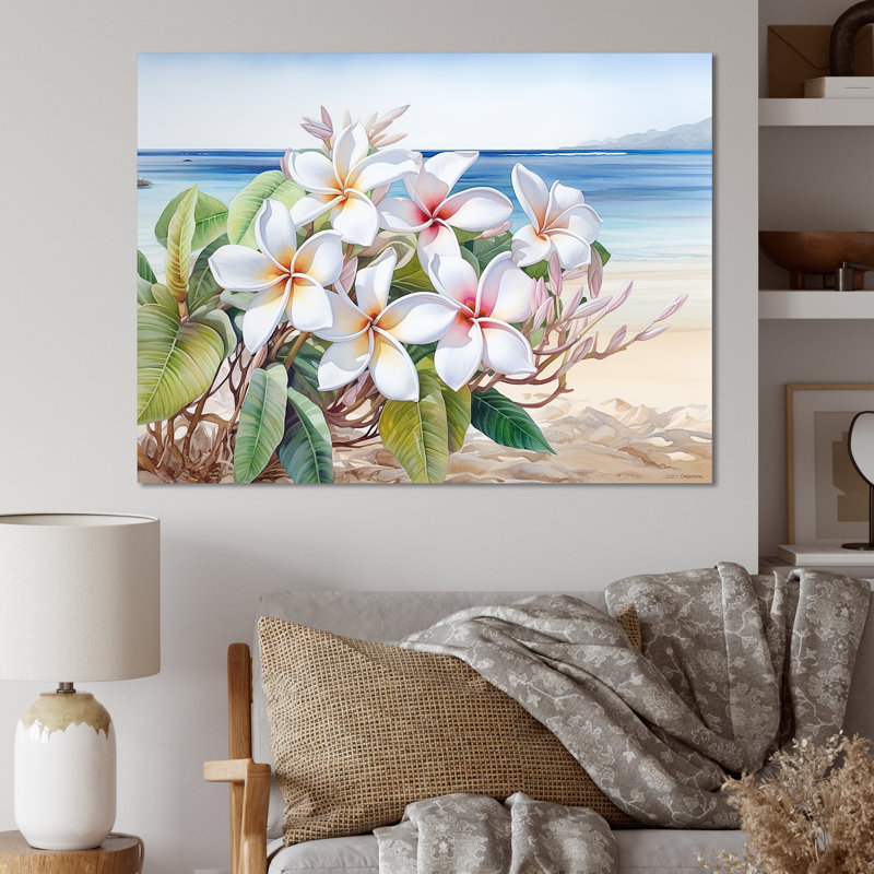 «White Plumeria Harmony By The Sea I», reproduction sur toile, Toile tendue, H 24 po x l 32 po x P 1 po