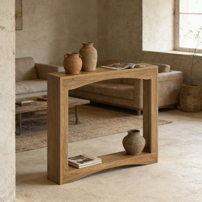 Console mince pour les petits espaces, table d'entrée étroite derrière le canapé, table de couloir de style maison de campagne avec finition en noyer clair pour le salon, le vestibule ou l'entrée