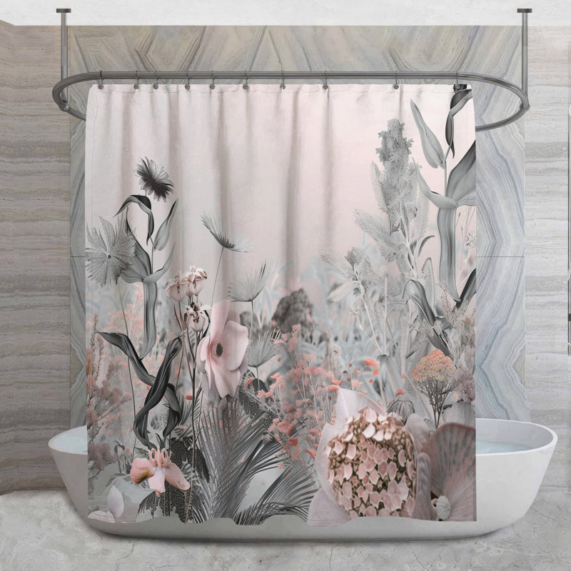 Rideau de douche Botanical art - Décoration florale de salle de bain 16608, H 73 po x l 70 po