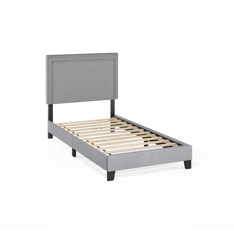 Carlester Upholstered Slat Bed, Twin, Glacier, 100% Polyester