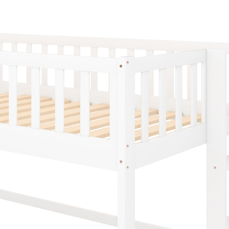 Lit mezzanine bas blanc avec glissoire amovible, Lit simple, Blanc
