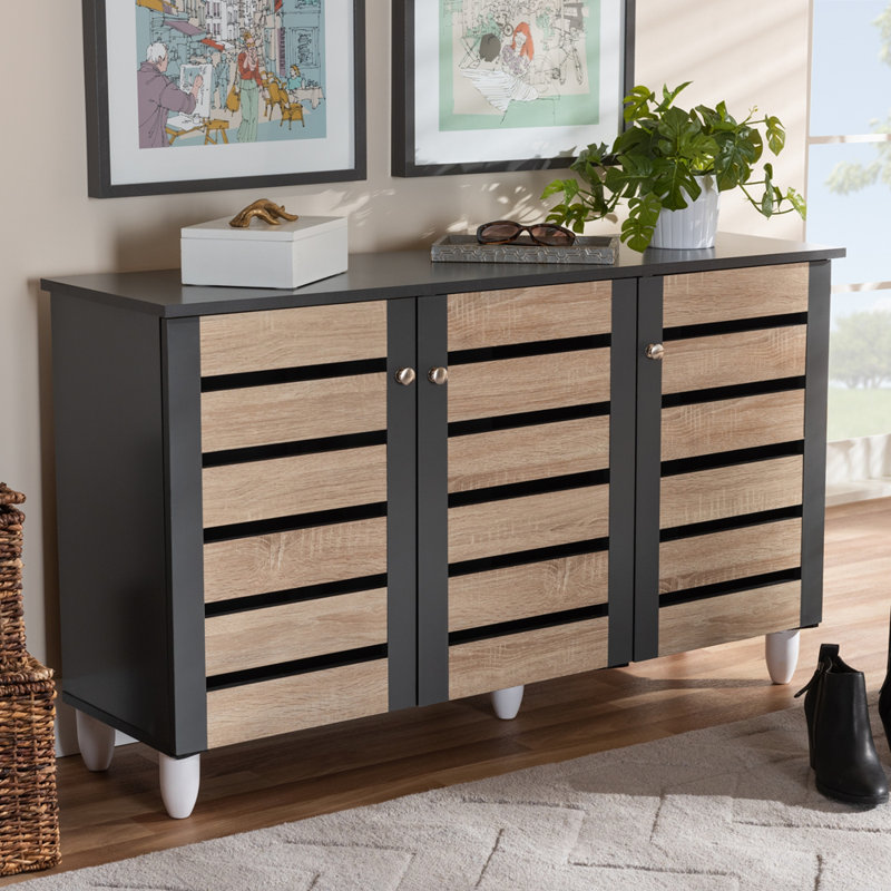 Armoire de rangement pour chaussures 14 paires Adamstown, Chêne / Gris foncé