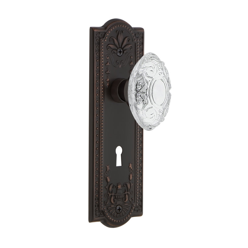 Plaque Meadows avec trou de serrure décoratif et bouton victorien en cristal, 2-3/8 po, Bronze intemporel