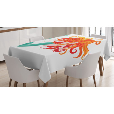 Ambesonne Underwater Tablecloth, Illustration Of Red Haired Mermaid Romantic Imagination Theme, Rectangular Table Cover For Dining Room Kitchen Decor, 52" X 70", Dark Orange Turquoise