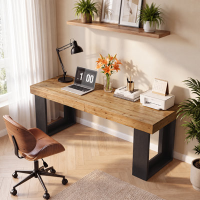 Table de travail 79 po en bois massif pour deux personnes, table de travail de ferme avec pieds en U pour le bureau personnel