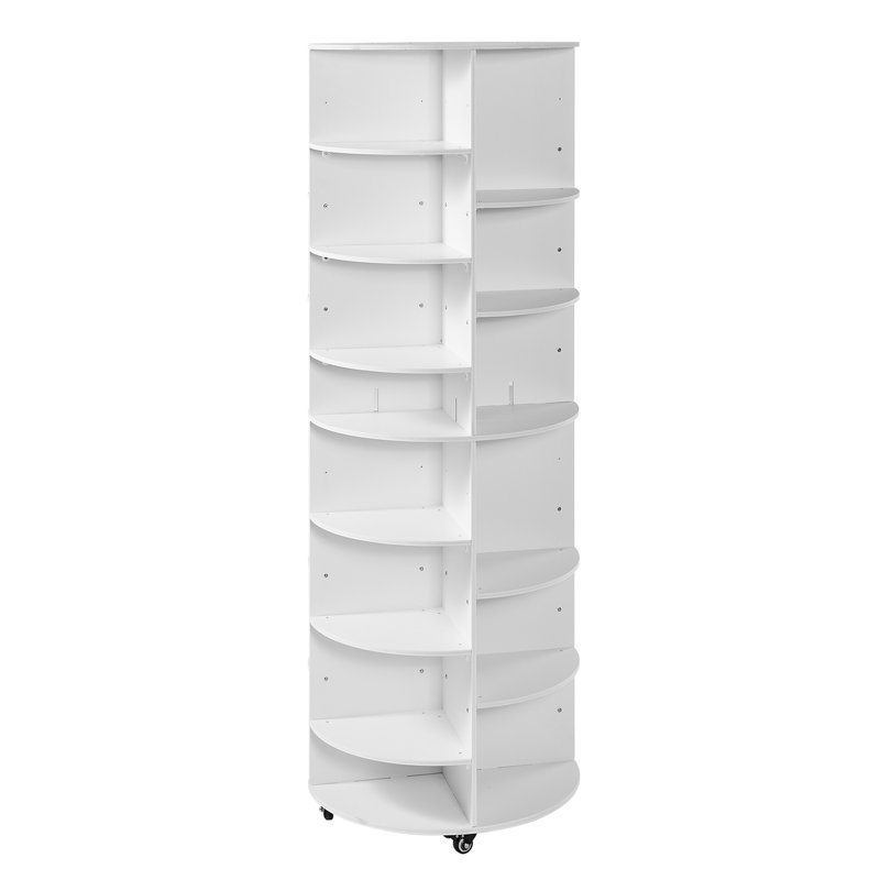 Étagère à chaussures rotative à 7 niveaux avec tablettes réglables, présentoir à roulettes pivotant à 360 ° et roulettes, organisateur Lazy Susan pour chambre à coucher, salon, vestibule, garde-robe, blanc