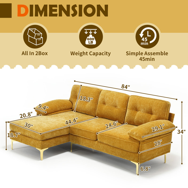 Canapé modulaire réversible rembourré Eriane, Chenille jaune