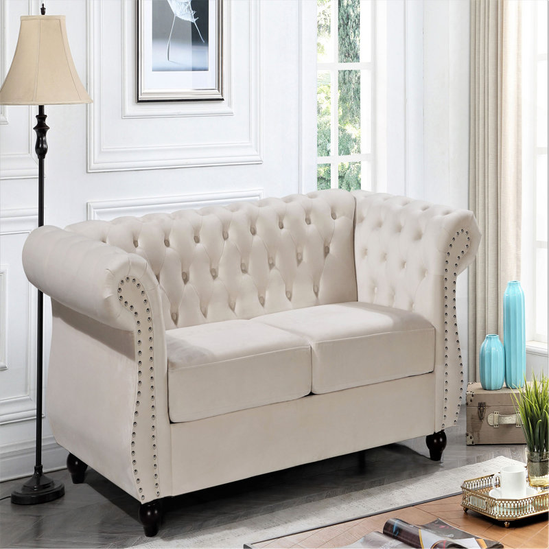 Fauteuil d'appoint Chesterfield, Velours ivoire