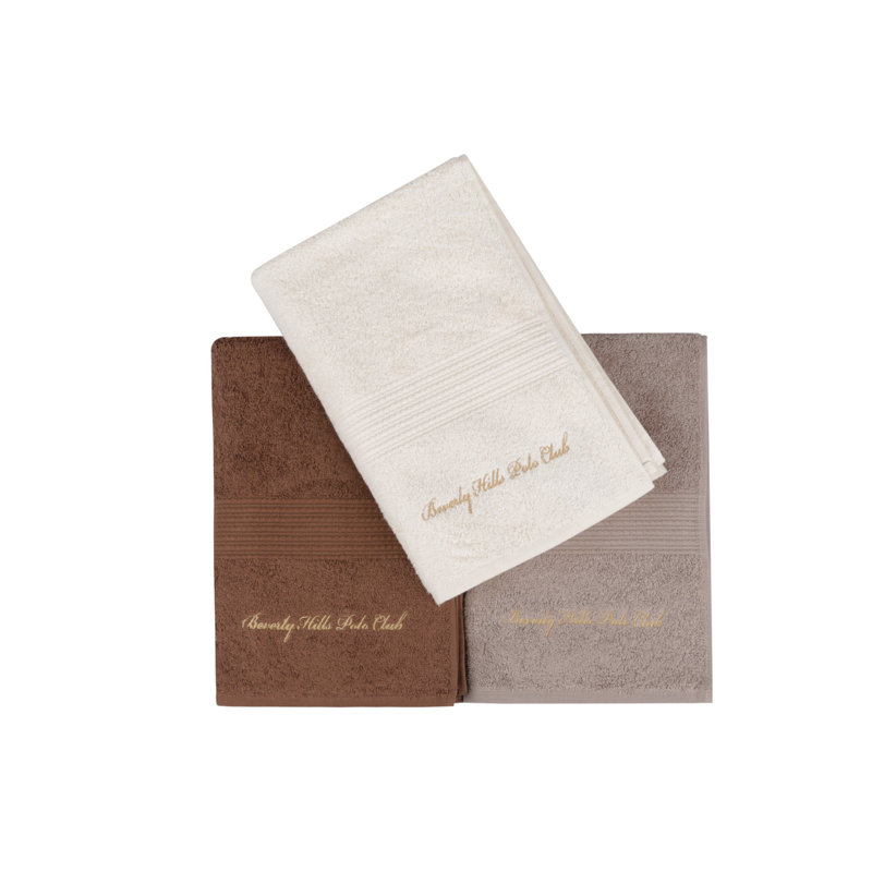 Ensemble de serviettes 3 pièces 100% coton, Brun foncé / brun / blanc, Serviette de bain - paquet de 3