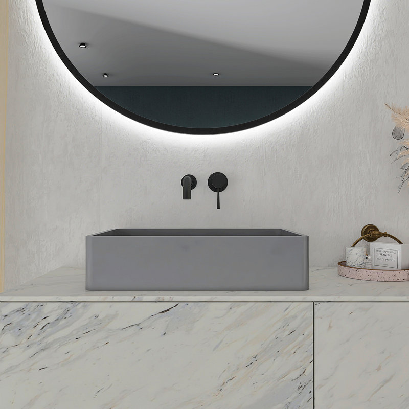 19.68'' Concrete Vessel Rectangular Modern Gray Bathroom Sink