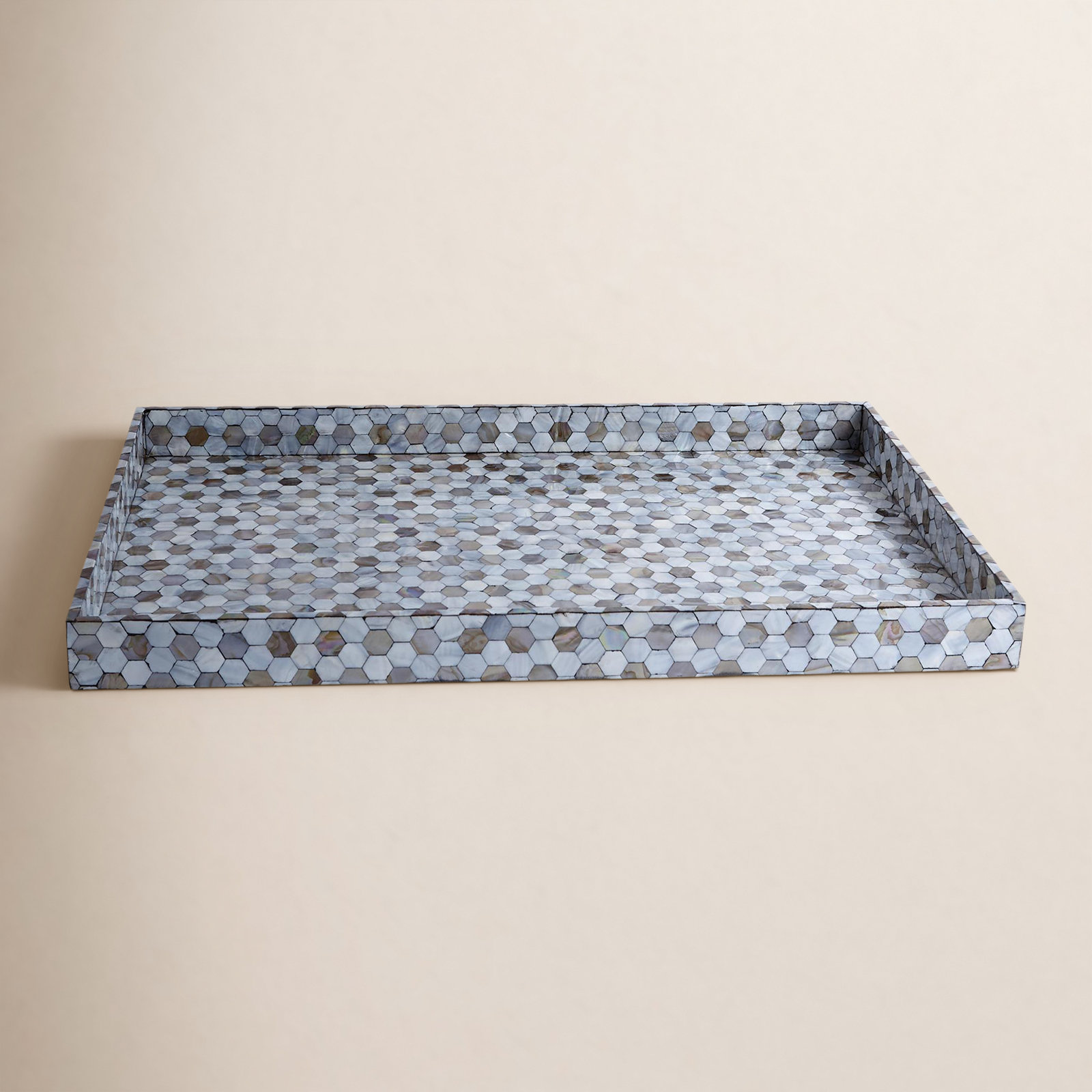 Mother of Pearl Decorative Tray, 2.5" H x 14" W x 18" L, Pearl