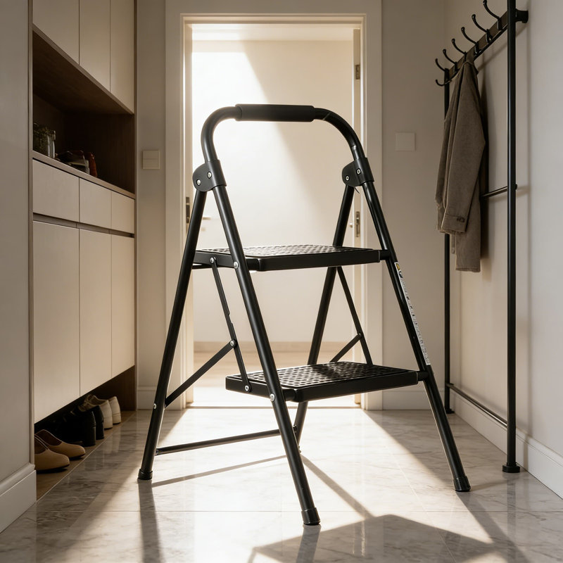Escabeau robuste à 2 marches avec pédales larges antidérapantes, capacité de 330 lb, marchepied pliable avec poignée rembourrée pour la cuisine, la maison et le rangement