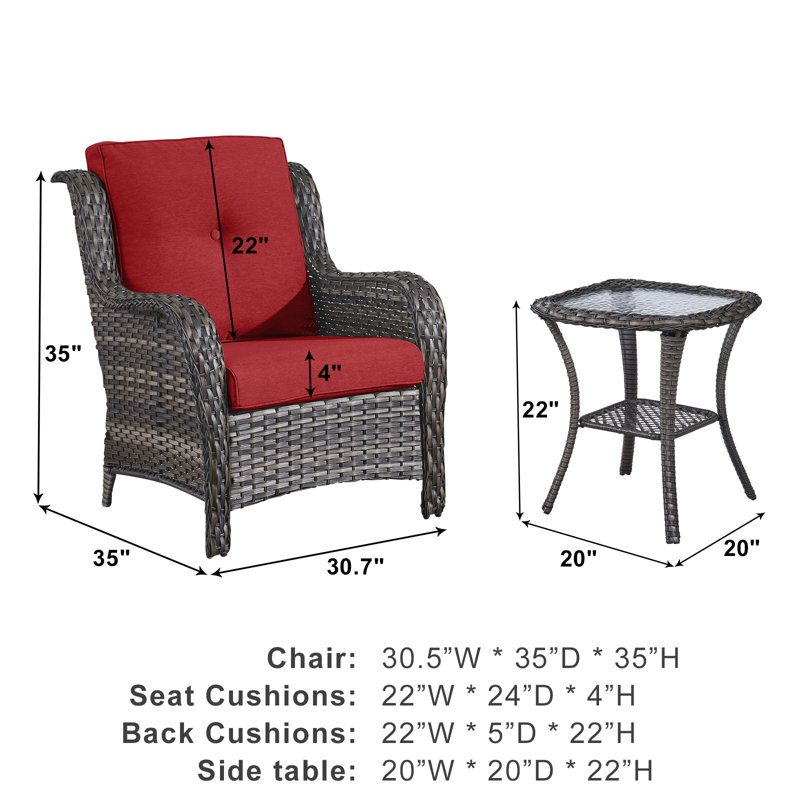 Schutt 2 - Person Patio Conversation Set with Cushions, Gray, Red