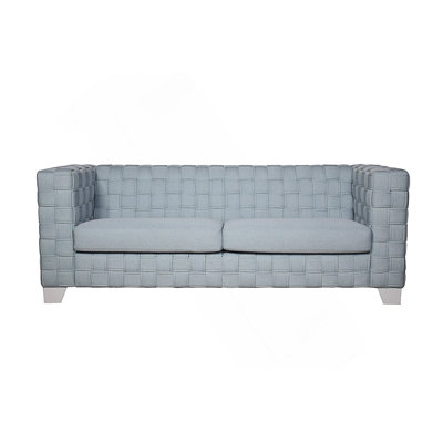 Canapé en chenille bleu sarcelle clair et finition blanche avec structure robuste et sièges à ressorts ensachés pour plus de confort et de style