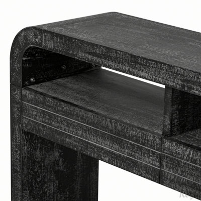Retro Curved Sofa Table Console Table Entryway Table with 2 Large Drawers