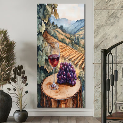 Vignoble avec verre de vin et raisin en Provence III - Art mural vignoble