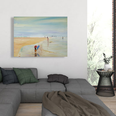 Enfants à la plage - décor de toile de salle de bain bord de mer