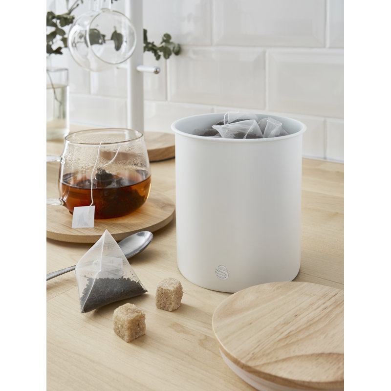 Swan Nordic Scandi Set of 3 Storage, Tea, Coffee and Sugar Canisters, Steel, Bamboo Lid, One Size, White