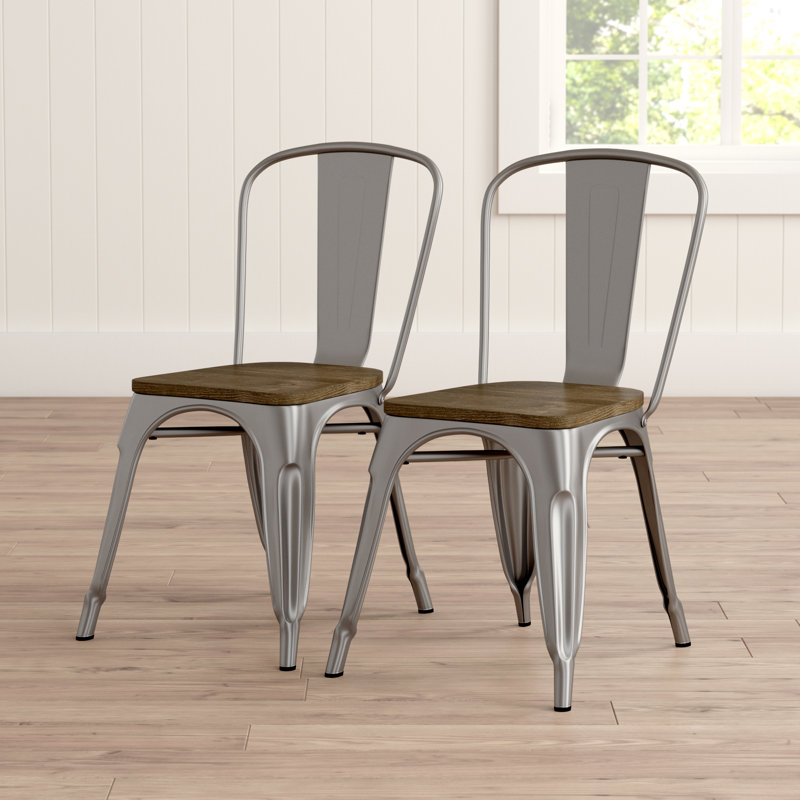 41.91cm H Slat Back Stacking Side Chair, Antique Gun Metal