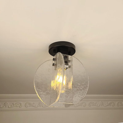 Contemporary Fusion Glass Ceiling Light Metal Semi Flush Mount Indoor Classical Lighting Fixture For Kitchen Above Table,Entryway,Hallway,Cloak Room, Bathroom Hotel Aisle LED Bulb Inside