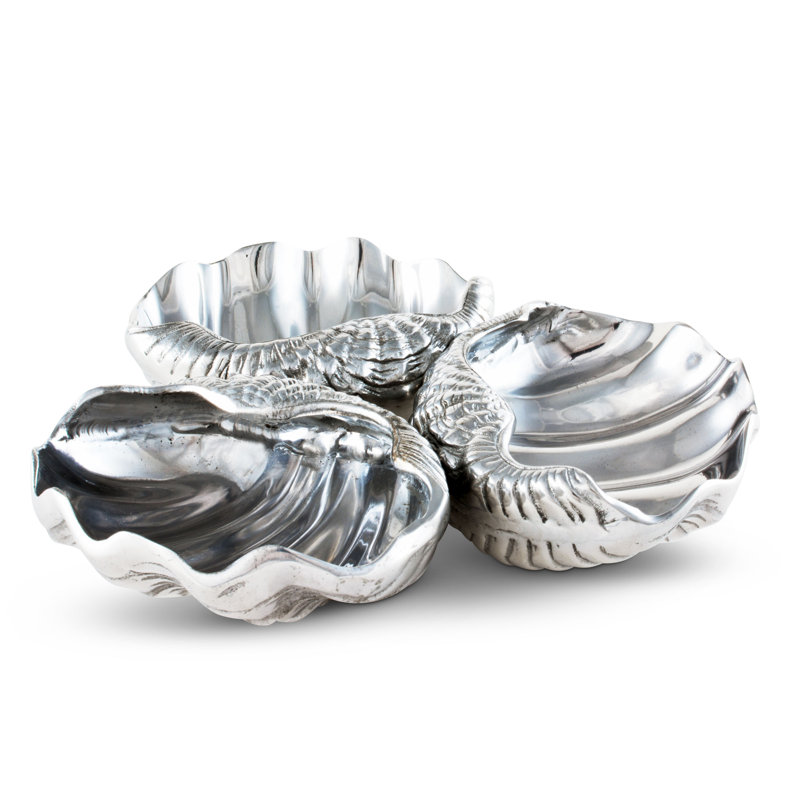Polished Aluminum Coastal Clam Shell 3-Bowl Server