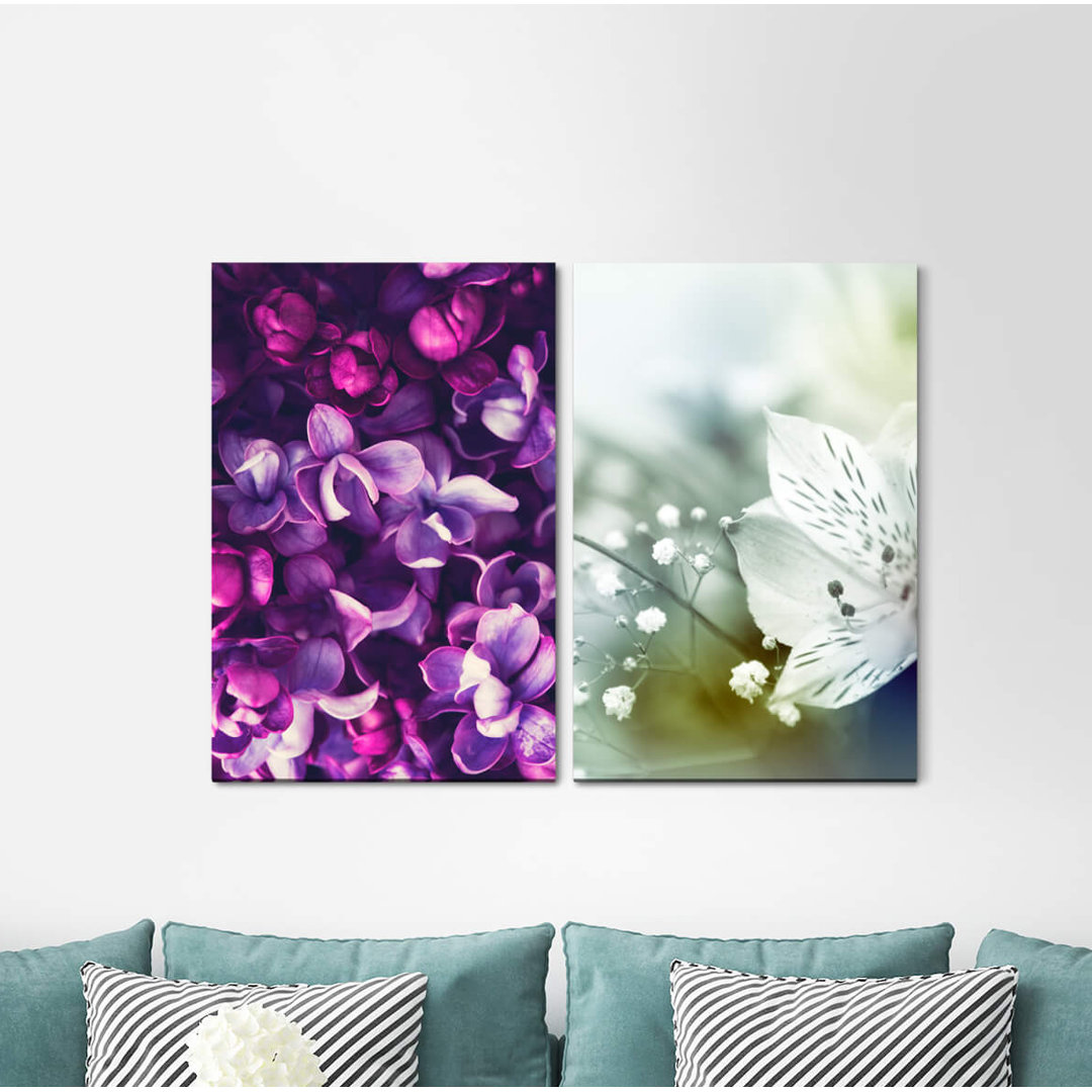 2-tlg. Leinwandbilder-Set - Fotografie „Flowers White Flowers Summer Soft Soft”