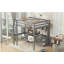 Lit mezzanine double avec bureau, armoires, tiroirs et plateau de chevet, station de charge, gris