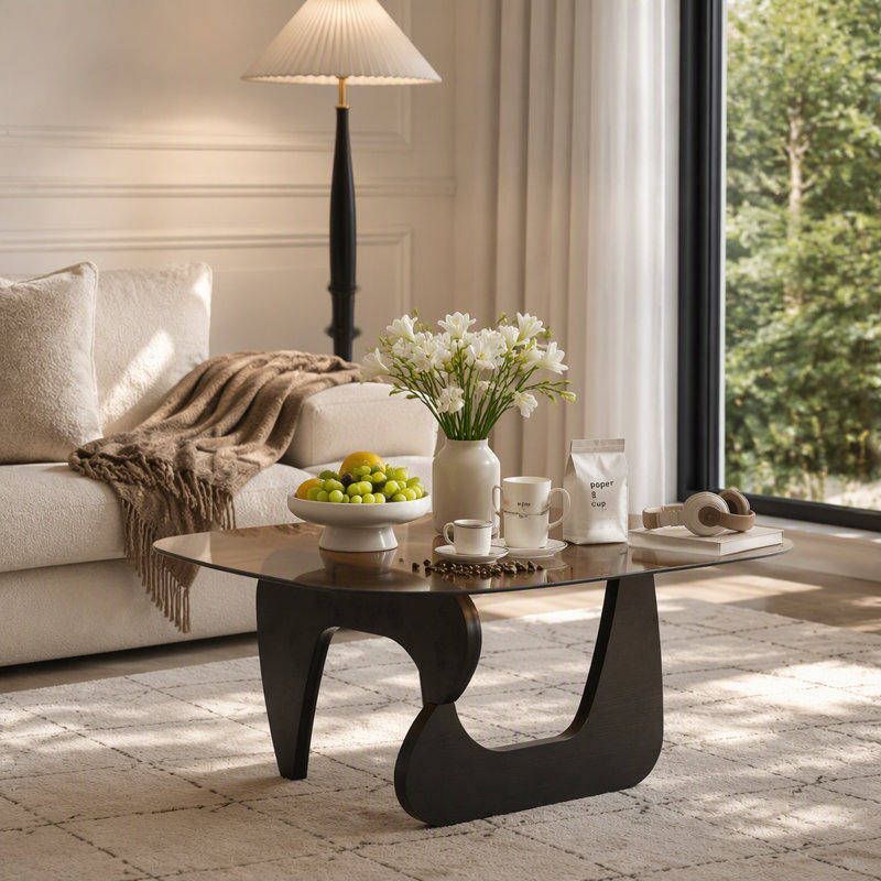Petite table basse de style campagnard Mid-Century, 15.74" H x 43.3" W x 29.5" D, Brown/Black