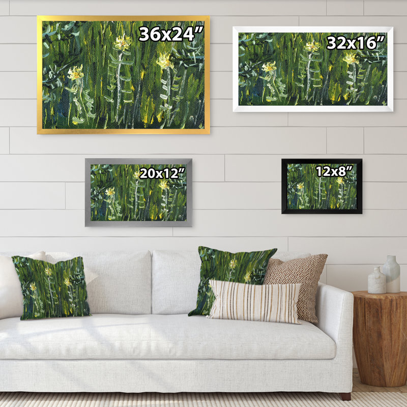 Herbe et fleurs de forêt variées - art mural traditionnel sur toile, H 24 po x l 36 po x P 1,5 po