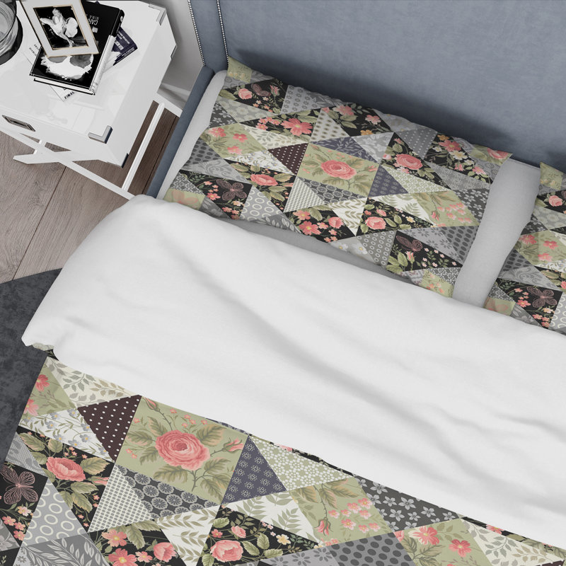Green Flower Patchwork - Ensemble de housse de couette abstrait - Microfibre de polyester