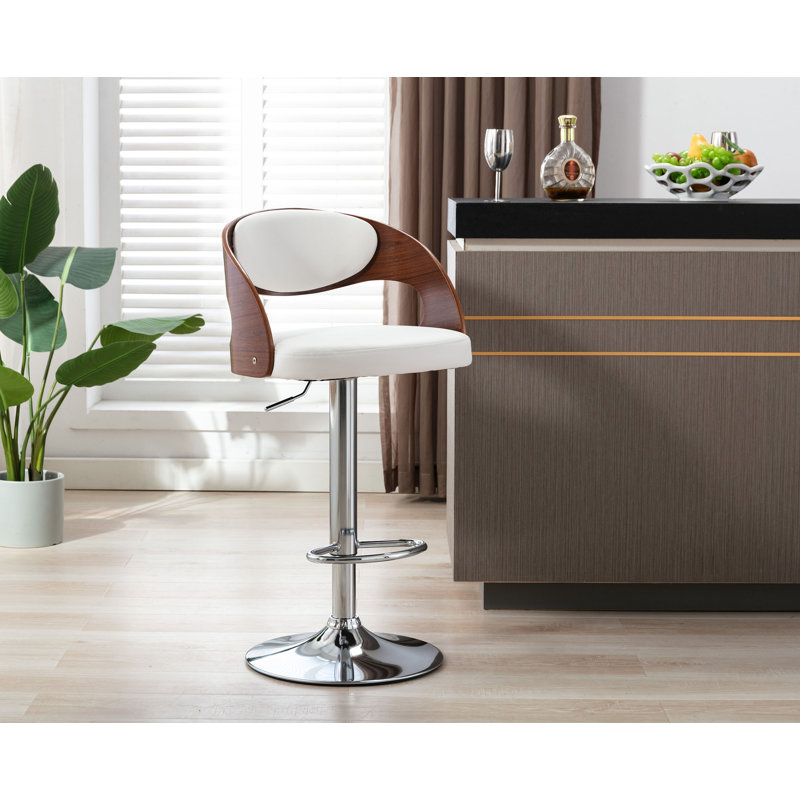 Nathalia Height Adjustable Swivel Faux Leather Bar Stool, White