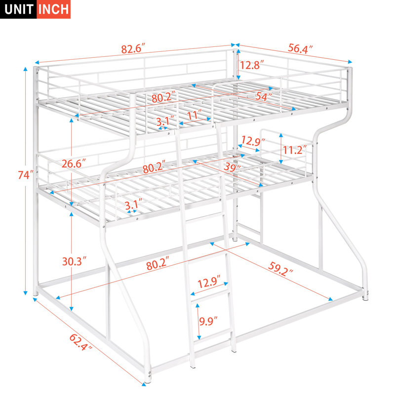 Full XL over Twin XL over Queen Triple Bunk Bed with Long & Short Ladder – White Loft Bed for Kids, Teens & Guests, White