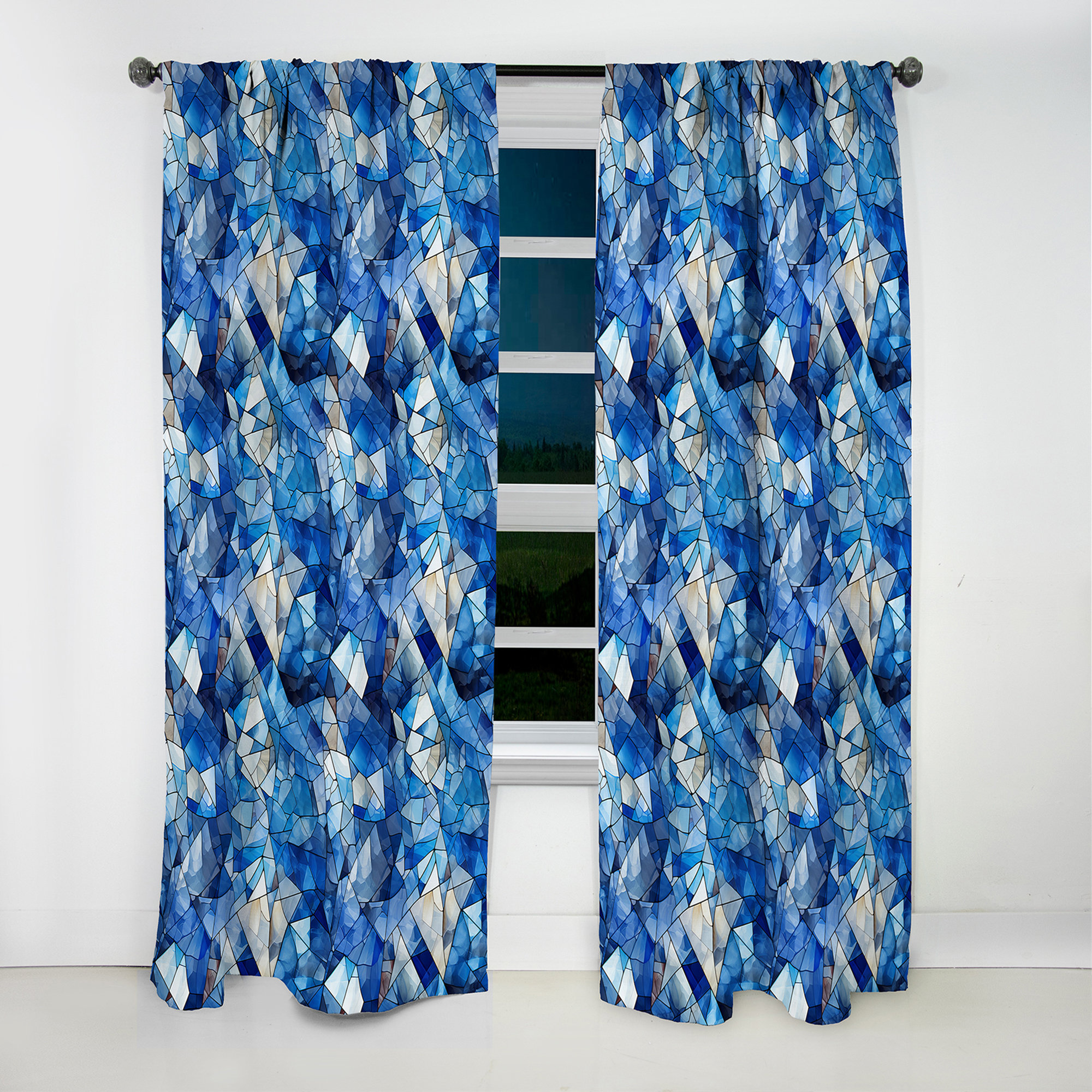 Design Art Deep Cobalt Blue Symmetry Glass - Abstract Curtain ...