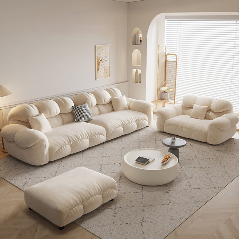 Ensemble de salon 3 pièces 100% polyester blanc crème