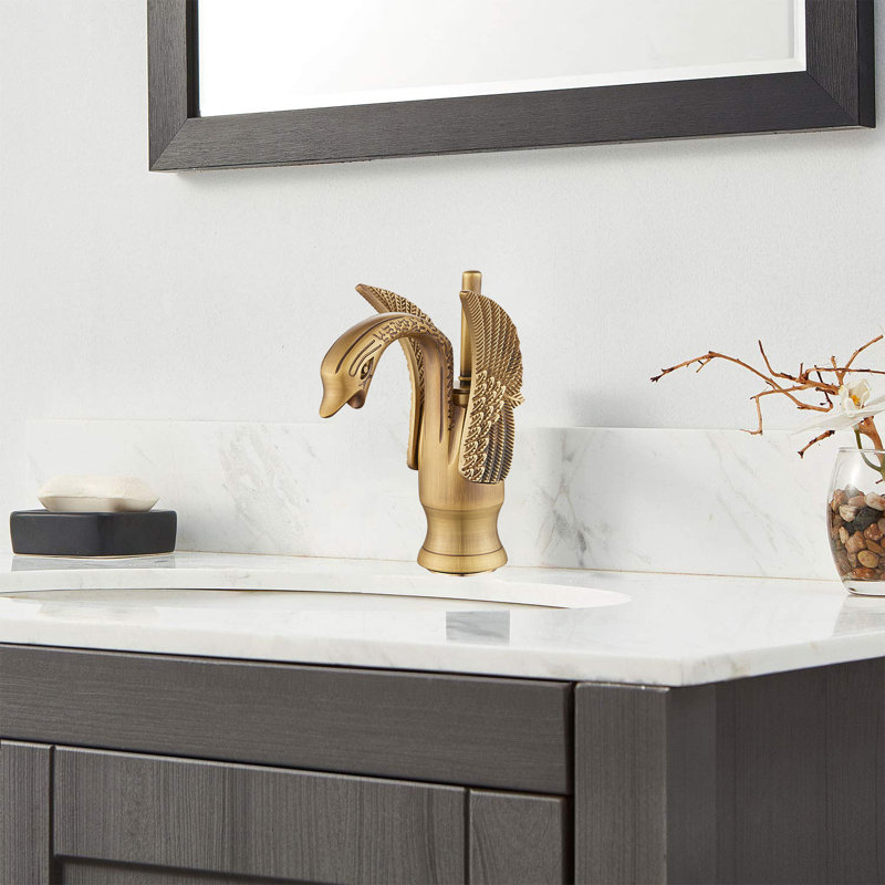 Bronze Swan Single Handle Bathroom Faucet - Deck Mount Vessel Sink Faucet, Antique Brass