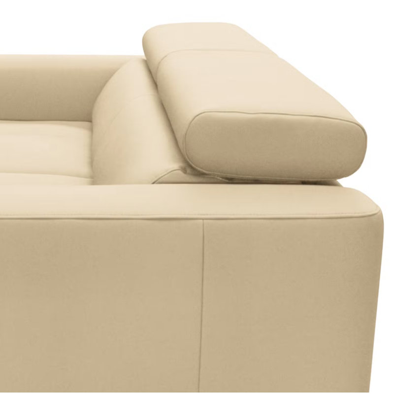 Lucy Genuine Leather Fold Out Sofa with Mattress and Adjustable Headrests, Beige