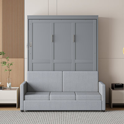 Full Size Murphy Bed Wall Bed with Cushion, Multifunctional Sofa & Space-Saving Hideaway Design, Easy to Use