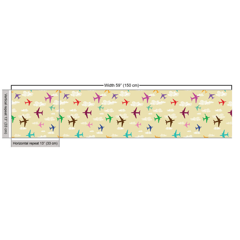 Chloe-Paige Illustration of Colorful Airplanes in Sky Romantic Cloud Repetitive Multi-Purpose Fabric