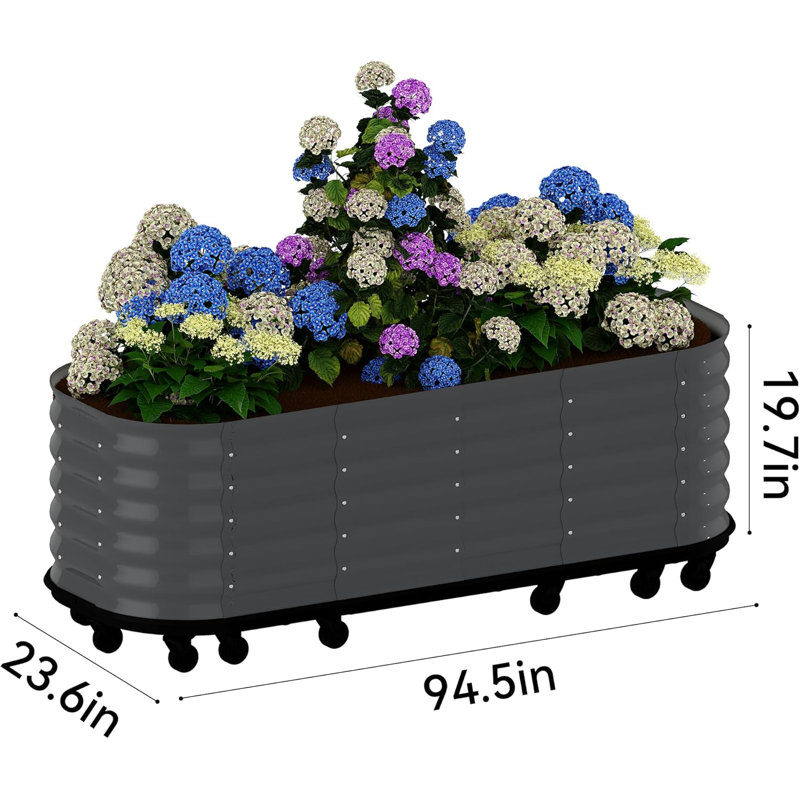 Grand lit de jardin en acier galvanisé antirouille avec réservoir et roues verrouillables (gris), Gris