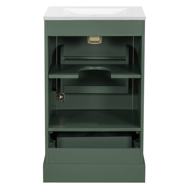 Meuble-lavabo de 20 po avec lavabo en céramique, porte à fermeture en douceur, tablette ajustable en forme de U, Vert