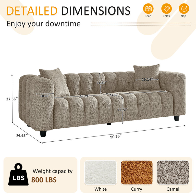 90.55'' Upholstered Sofa For Living Room, Camel